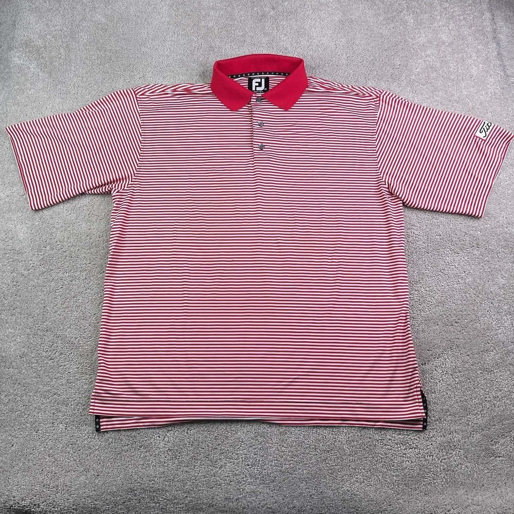 FootJoy Red and White Striped Polo with Red Collar